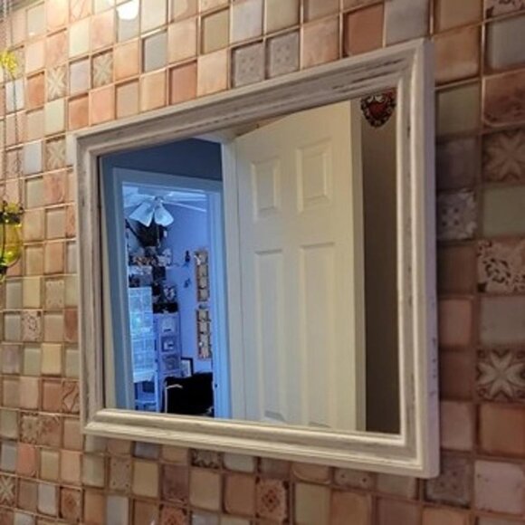 NEW Wood Frame Wall Mirror 16x20 inches | Rustic White Farmhouse Mirror Decor - Picture 1 of 8